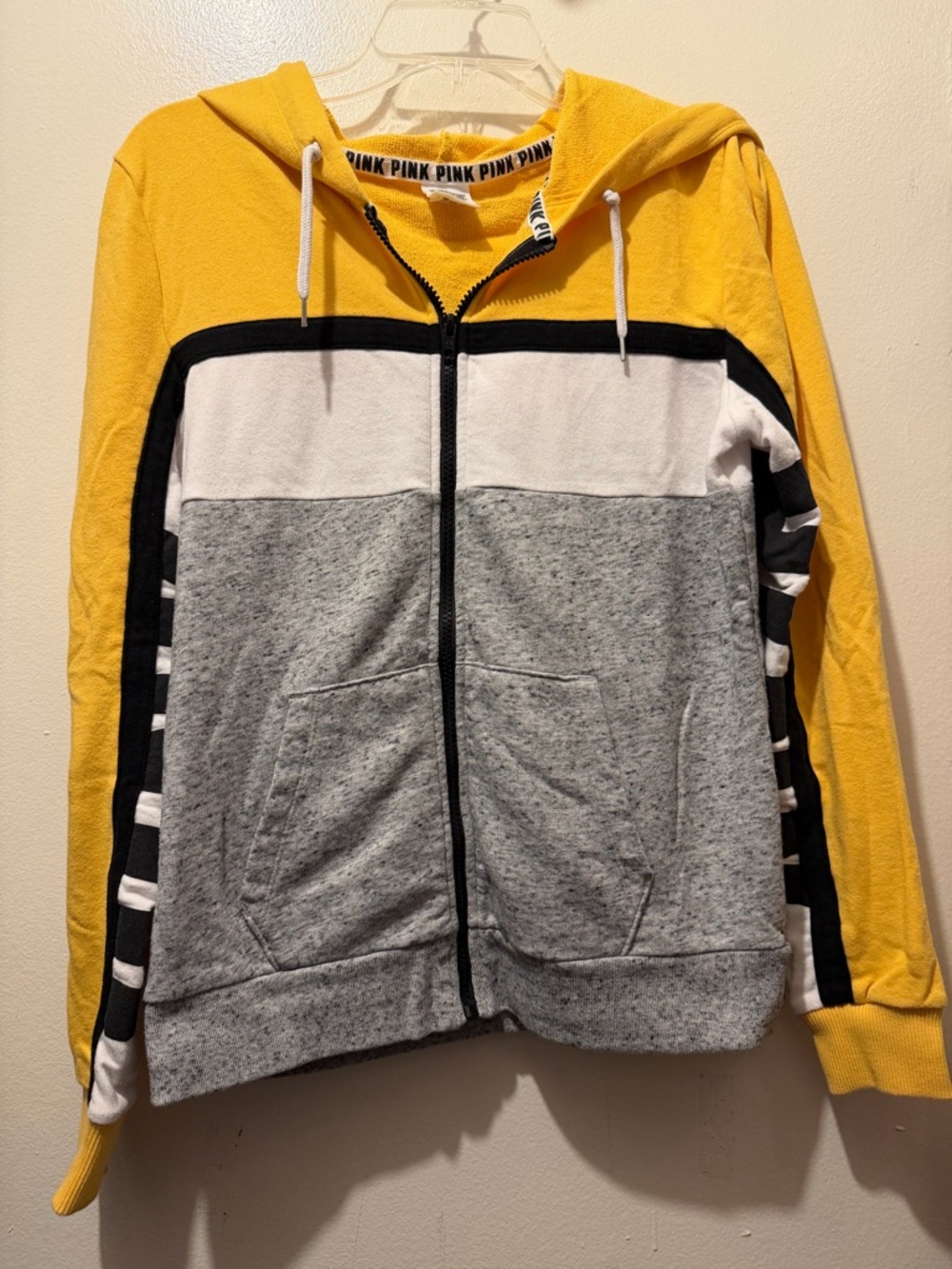 PINK Victoria's Secret Yellow, White & Black Colorblock Zip Hoodie